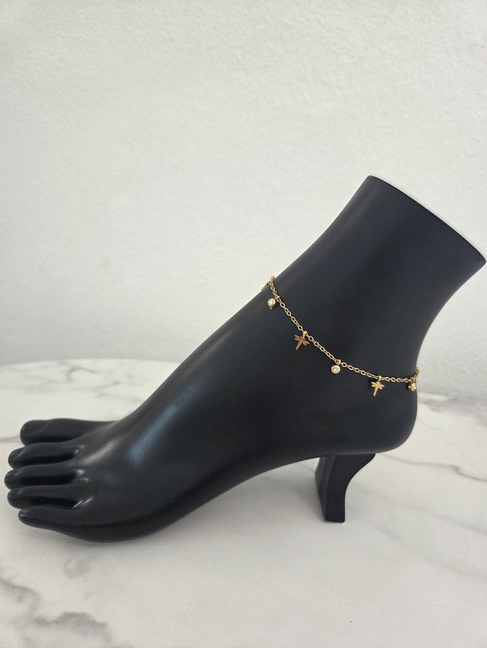 ​Gold Dragonfly Anklet Stainless Steel Cubic Zirconia Dainty Ankle Bracelet - Picture 3 of 12
